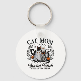 Halloween Black Cat Social Club Gothic Spooky Cat Key Ring