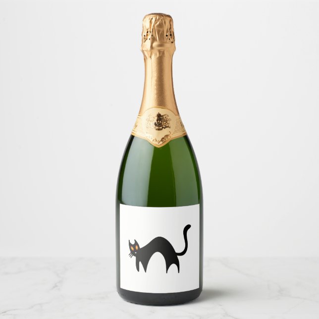 Halloween Black Cat   Sparkling Wine Label (Front)
