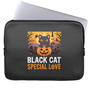 Halloween Black Cat Special Love Pumpkin Design Laptop Sleeve