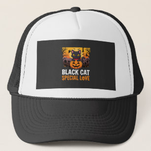 Halloween Black Cat Special Love Pumpkin Design Trucker Hat