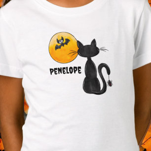 Halloween Black Cat Spider Bat Name Trick Treat T-Shirt