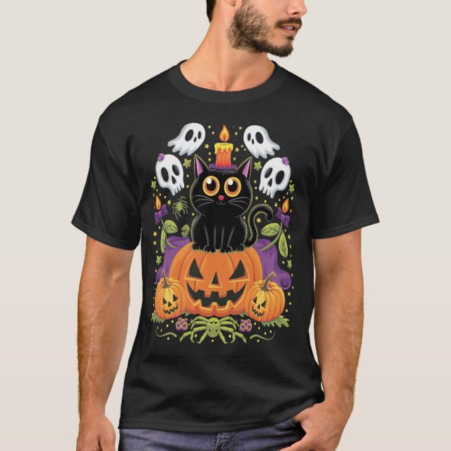 Halloween Black Cat - Spooky Cat  T-Shirt (Front)