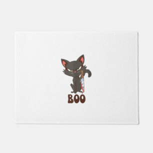 Halloween Black Cat Spooky Feline with Boo Tank To Doormat