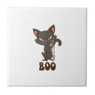 Halloween Black Cat Spooky Feline with Boo Tank To Tile