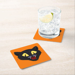 Halloween Black Cat Square Paper Coaster