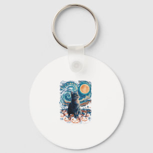 Halloween black Cat Starry Night Cat Pumpkins Hall Key Ring