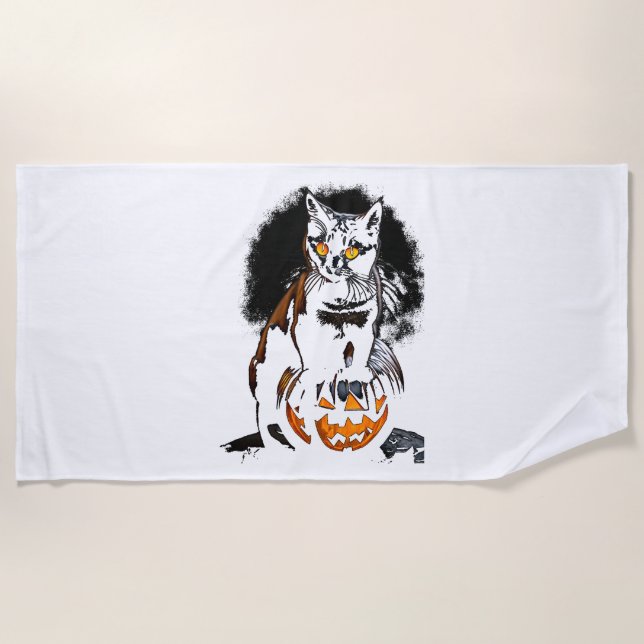 Halloween Black Cat Sticker1 Beach Towel (Front)
