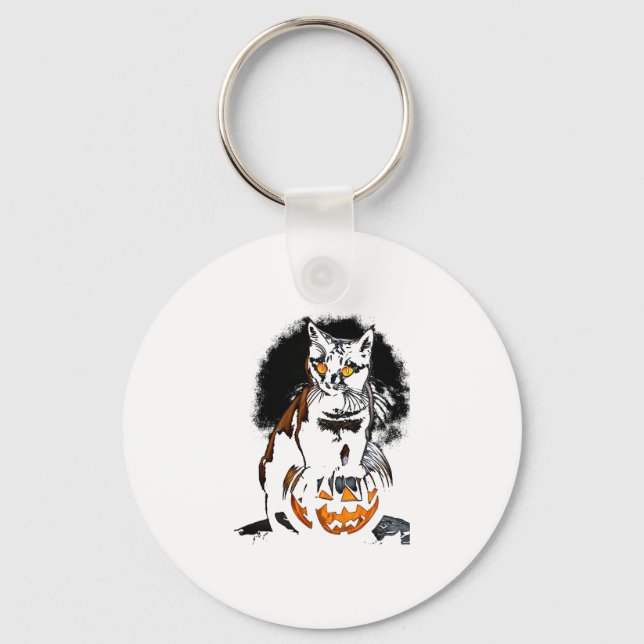 Halloween Black Cat Sticker1 Key Ring (Front)