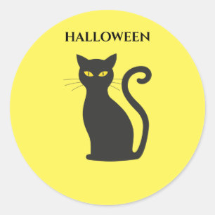 HALLOWEEN black cat stickers. Classic Round Sticker
