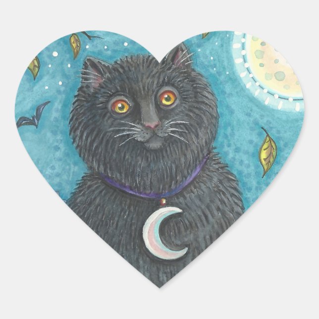 HALLOWEEN BLACK CAT STICKERS SHEET Heart (Front)