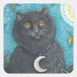 HALLOWEEN BLACK CAT STICKERS SHEET Square