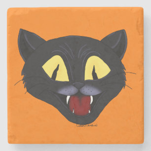 Halloween Black Cat Stone Coaster