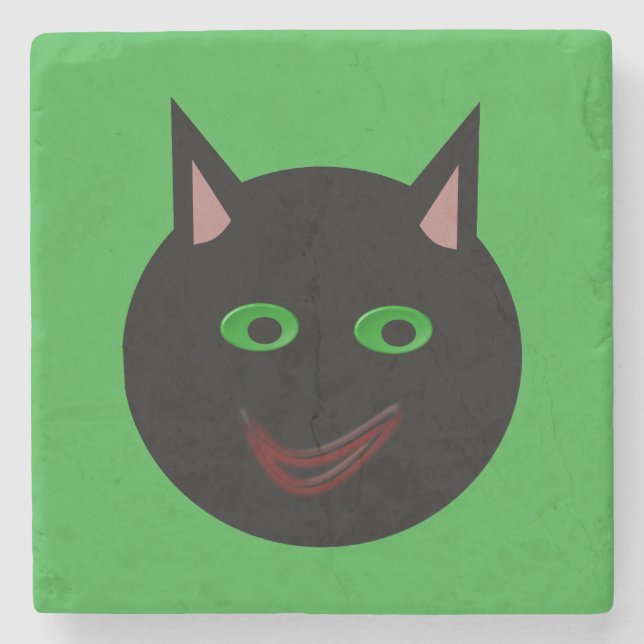 Halloween Black Cat Stone Coaster (Front)