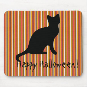 Halloween Black cat Stripes Mouse Mat