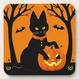 Halloween Black Cat Surrounded by Jack-o'-Lanterns Coaster