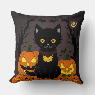 Halloween Black Cat Surrounded by Jack-o'-Lanterns Cushion