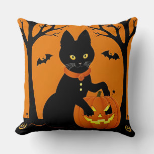 Halloween Black Cat Surrounded by Jack-o'-Lanterns Cushion