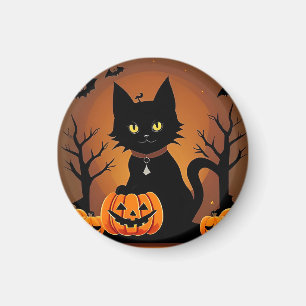 Halloween Black Cat Surrounded by Jack-o'-Lanterns Magnet