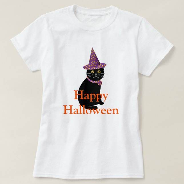 Halloween Black Cat T-Shirt (Design Front)