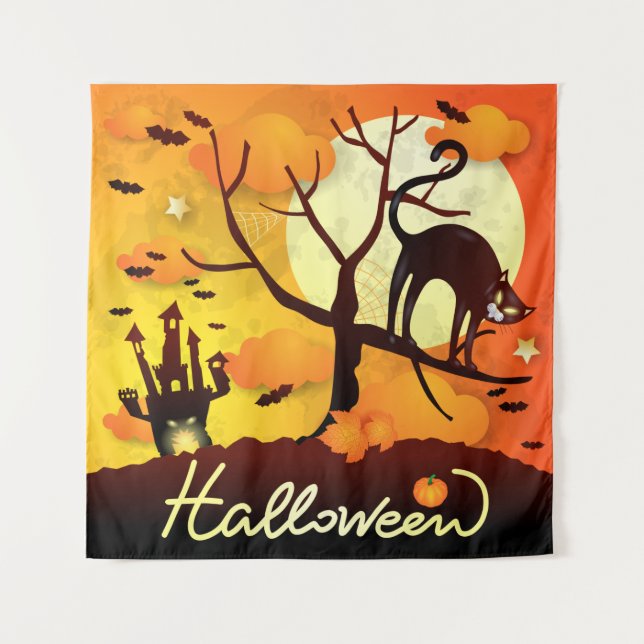 Halloween Black Cat Tapestry (Front)