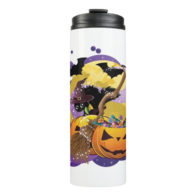 Halloween black cat thermal tumbler (Front)