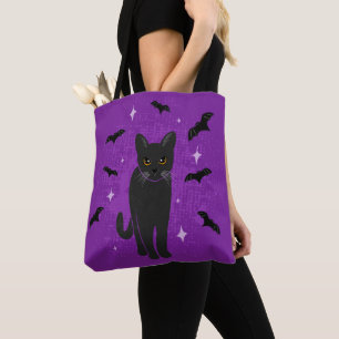 Halloween black cat tote bag