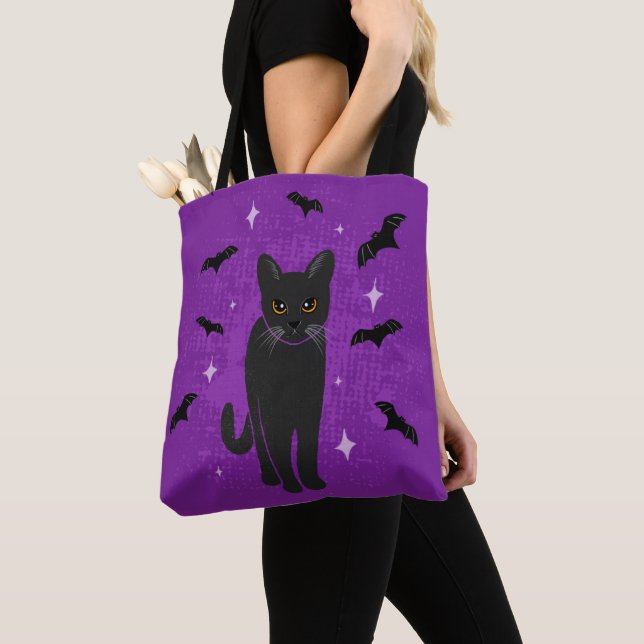 Halloween black cat tote bag (Close Up)