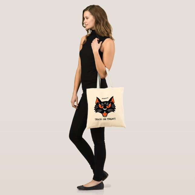 Halloween Black Cat Trick or Treat Bag with Name (Front (Model))