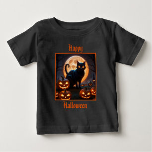 Halloween Black Cat Under the Harvest Moon Baby T-Shirt