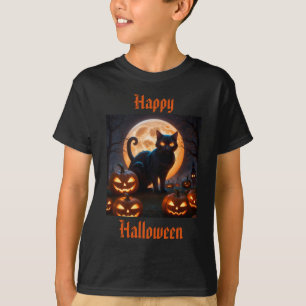 Halloween Black Cat Under the Harvest Moon T-Shirt