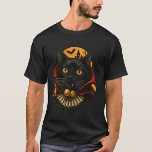 Halloween Black Cat Vampire Spooky Full Moon Bats T-Shirt