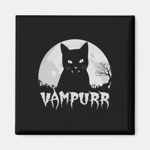 Halloween Black Cat Vampire With Full Moon - Vampu Magnet