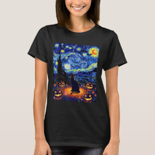 Halloween Black Cat Van Gogh Starry Night Cat Cost T-Shirt