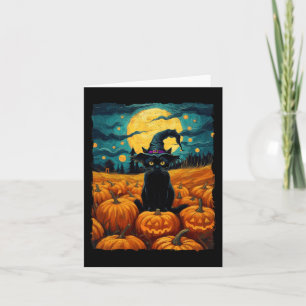 Halloween Black Cat Van Gogh Witch Kawaii Pumpkin  Card