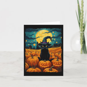 Halloween Black Cat Van Gogh Witch Kawaii Pumpkin Card