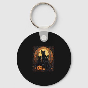 Halloween Black Cat Van Gogh Witch Kawaii Pumpkin Key Ring
