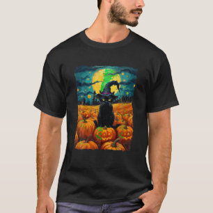 Halloween Black Cat Van Gogh Witch Kawaii Pumpkin T-Shirt
