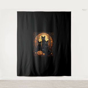 Halloween Black Cat Van Gogh Witch Kawaii Pumpkin Tapestry