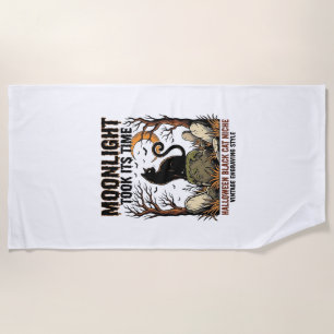 Halloween Black Cat Vintage Graveyard Shirt_1 Beach Towel