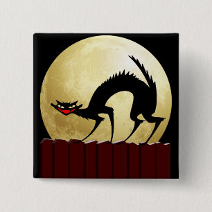 Halloween Black Cat w/Full Moon 15 Cm Square Badge