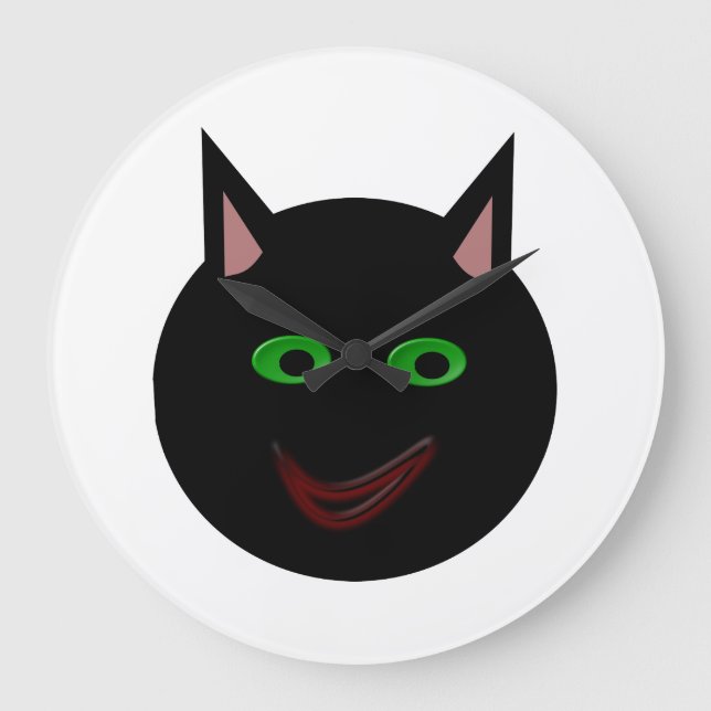 Halloween Black Cat Wall Clock (Front)