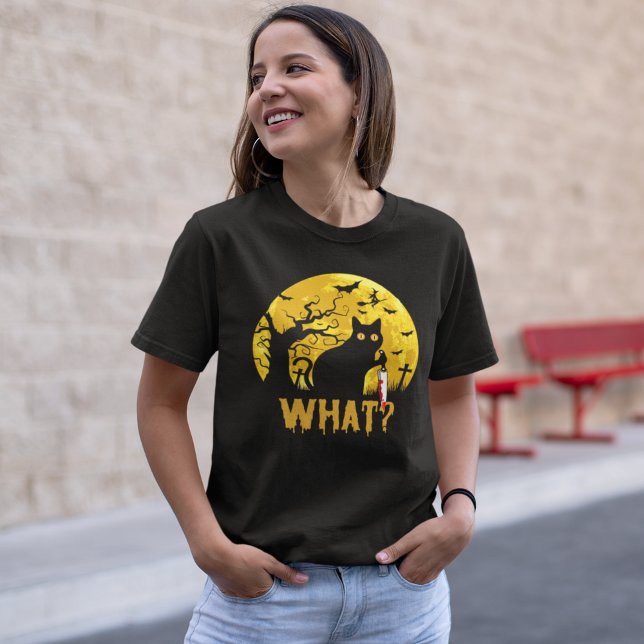 Halloween Black Cat What? T-Shirt (Creator Uploaded)
