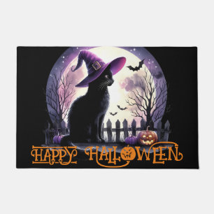 Halloween Black Cat Witch and Bats Doormat