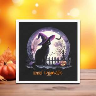 Halloween Black Cat Witch and Bats Napkin