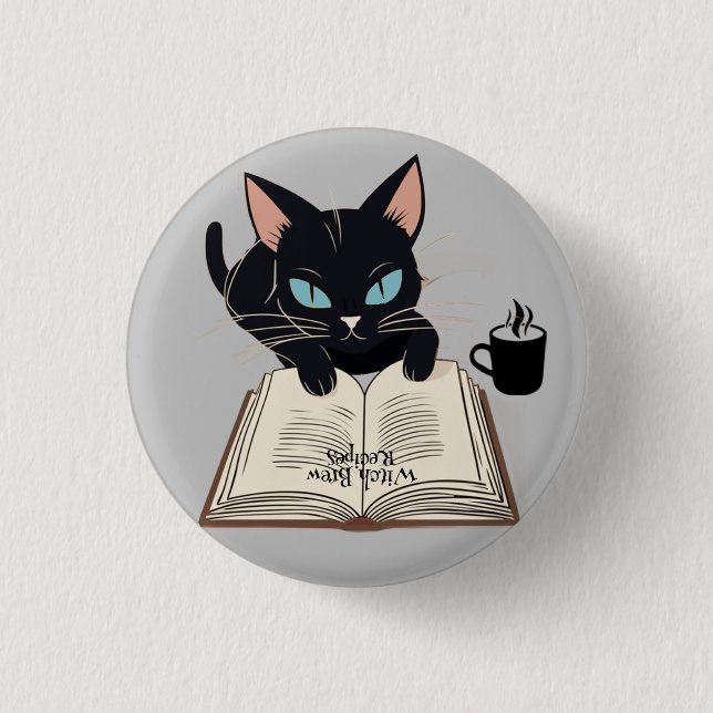Halloween Black Cat Witch Brew Recipe Pin! 3 Cm Round Badge (Front)