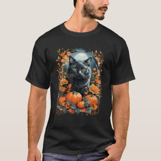 Halloween Black Cat Witch Hat Fall Vibes T Shirt