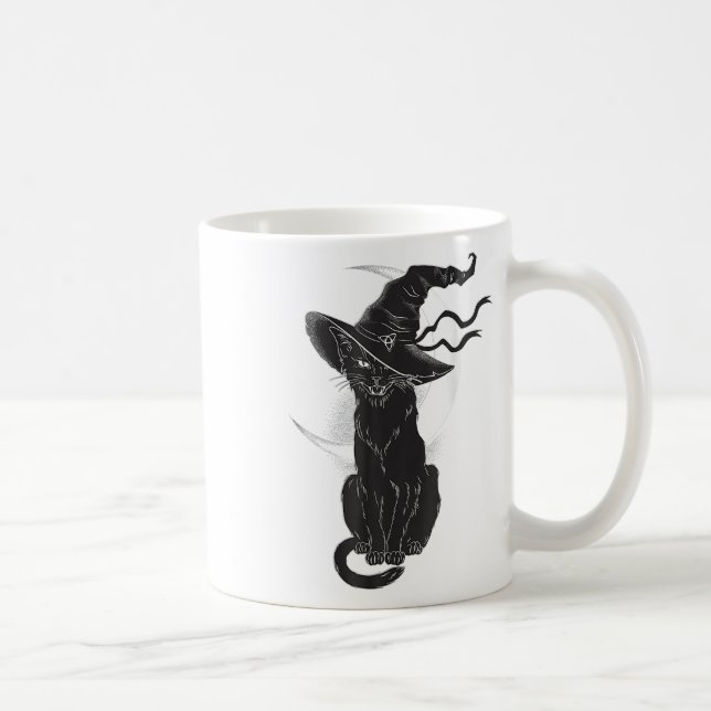 Halloween Black Cat Witch Hat Moon  Coffee Mug (Right)