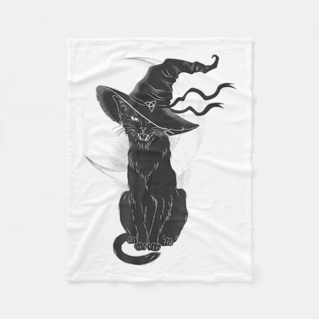Halloween Black Cat Witch Hat Moon  Fleece Blanket (Front)