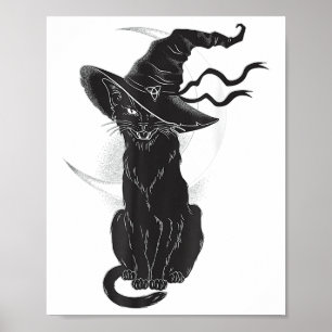 Halloween Black Cat Witch Hat Moon  Poster