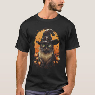 Halloween Black Cat Witch Hat Moon Pumpkin Costume T-Shirt